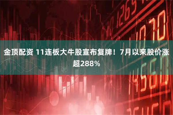 金顶配资 11连板大牛股宣布复牌！7月以来股价涨超288%