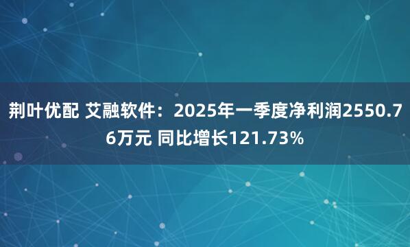 荆叶优配 艾融软件：2025年一季度净利润2550.76万元 同比增长121.73%